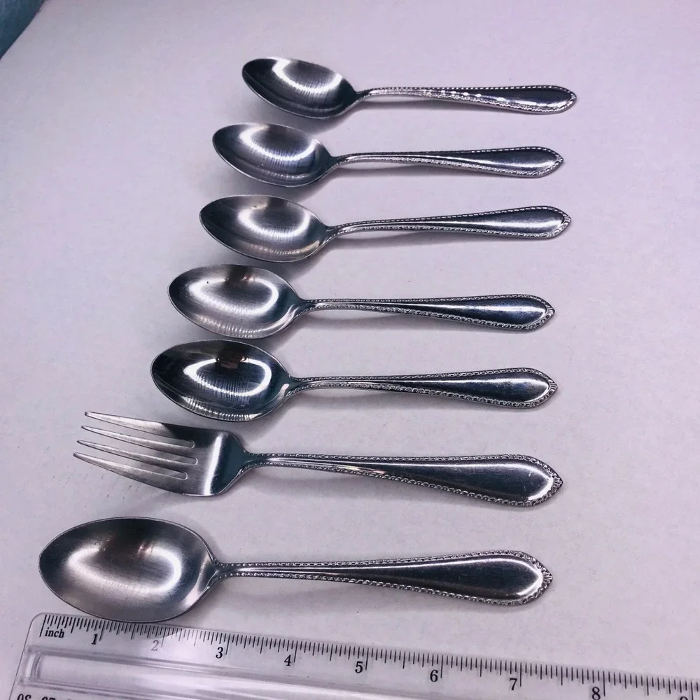 Reed & Barton Beaded Stainless Flatware Replacement Spoon‎ Dinner Fork Set 7 Pc